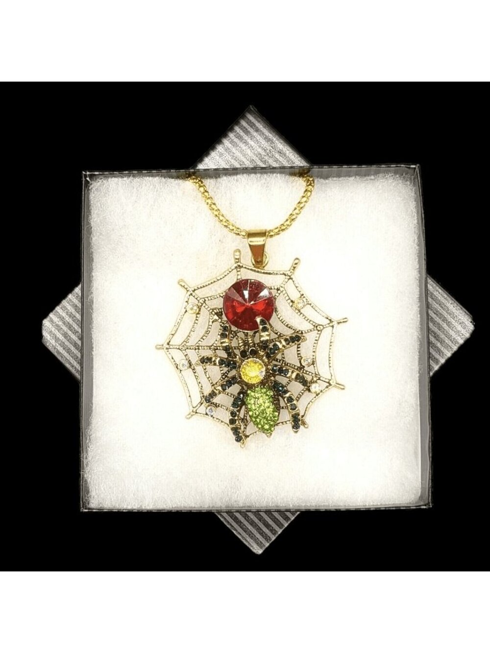 Halloween Spider in Web Necklace Gift Boxed Gothic Girl Mardi Gras Birthday